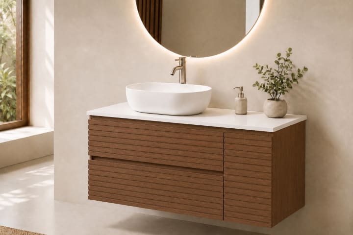Meuble de salle de bains Alpes 21 Bruntec avec plan de toilette Solid Surface blanc principal 3