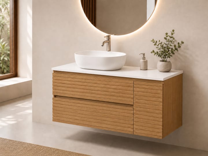 Meuble de salle de bains Alpes 21 Bruntec avec plan de toilette Solid Surface blanc principal 1