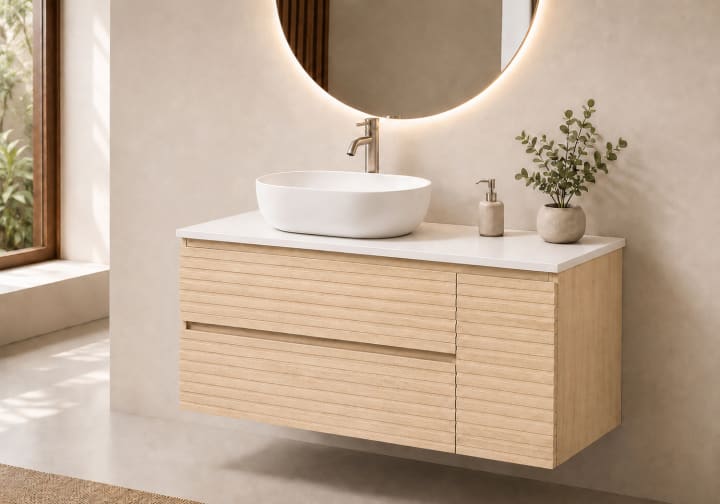 Meuble de salle de bains Alpes 21 Bruntec avec plan de toilette Solid Surface blanc principal 2
