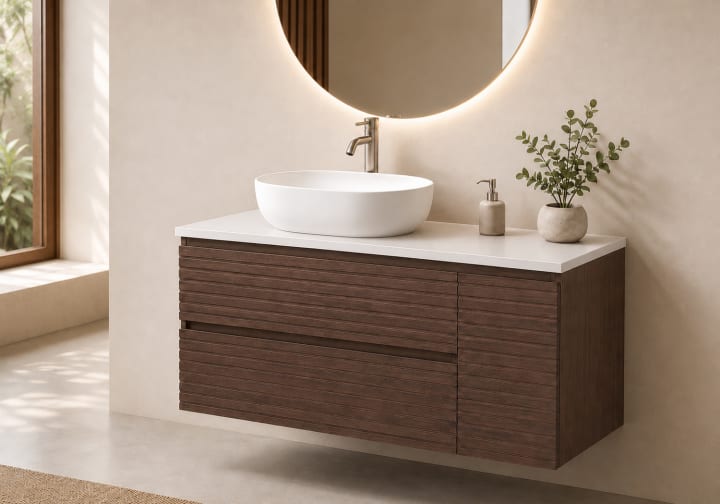 Meuble de salle de bains Alpes 21 Bruntec avec plan de toilette Solid Surface blanc principal 4