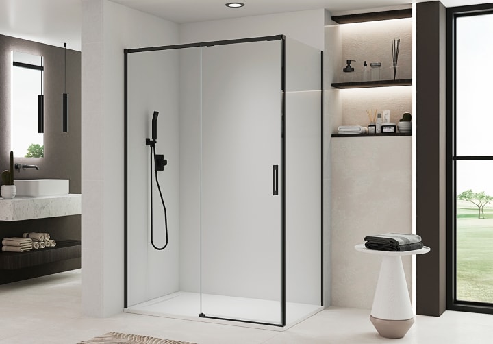 Paroi de douche angulaire coulissante sur mesure Aria Bruntec principal 1