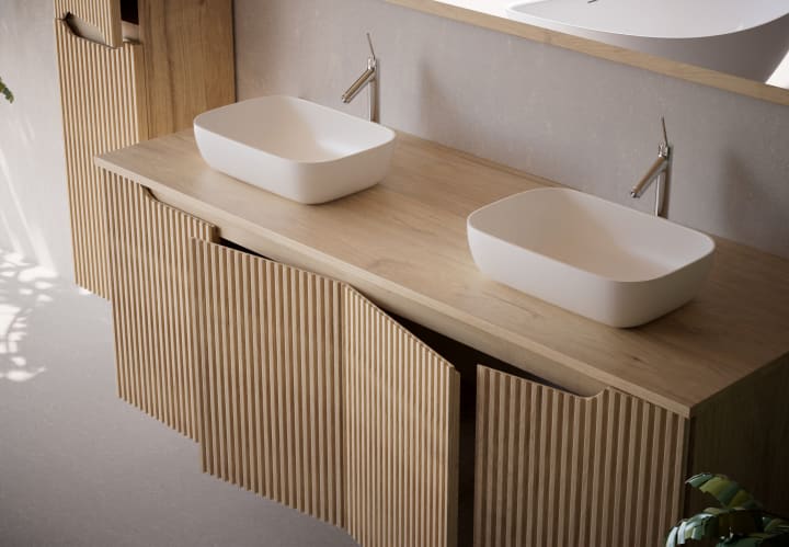 Meuble de salle de bains avec plan de toilette en bois massif Alpes 15 Bruntec détail 5