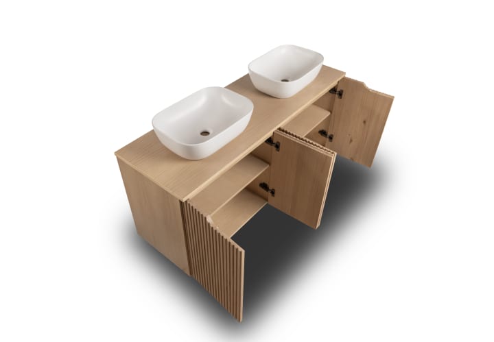 Meuble de salle de bains avec plan de toilette en bois massif Alpes 15 Bruntec détail 4