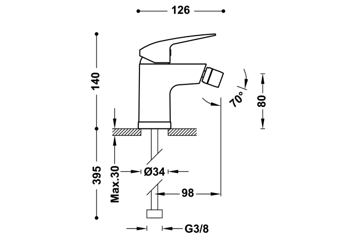mitigeur de bidet Base Plus Tres croquis 2