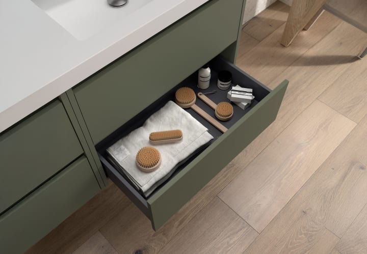 Meubles de salle de bains avec plan de toilette en bois Noja Salgar détail 10