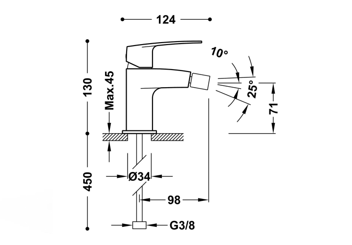 mitigeur de bidet Flat Tres croquis 1