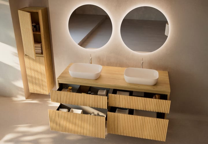 Meuble de salle de bains en bois massif rainuré Alpes 9 Bruntec détail 6