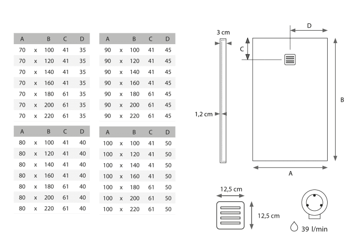 Receveur de douche en Solid Surface Corian DuPont Antares Hidronatur croquis 3