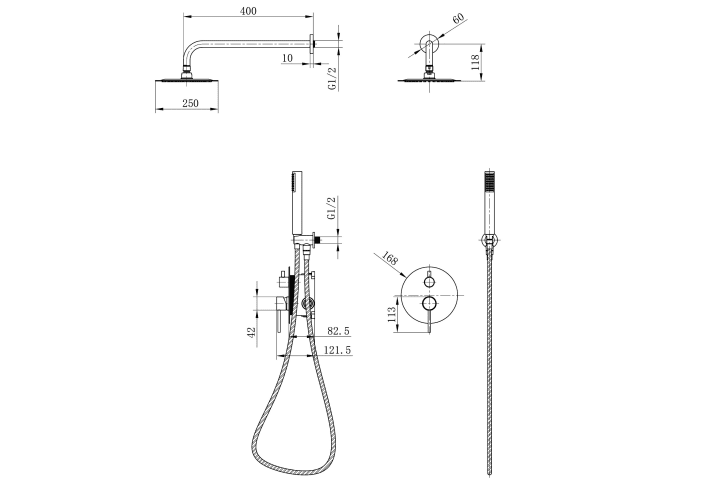 Ensemble de douche encastré Imex Monza croquis 13