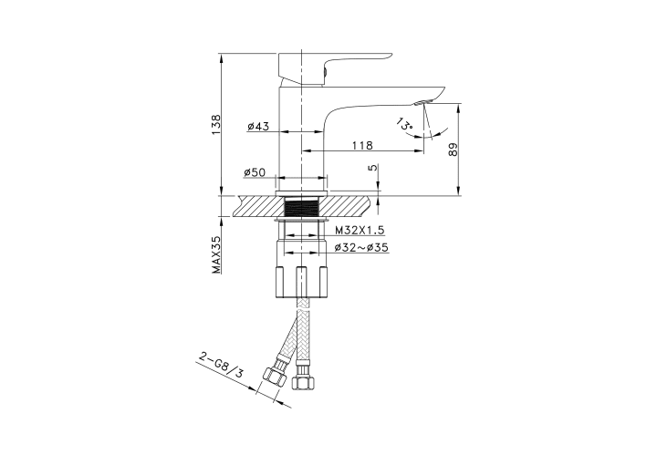 Mitigeur de lavabo Cassio GME croquis 11