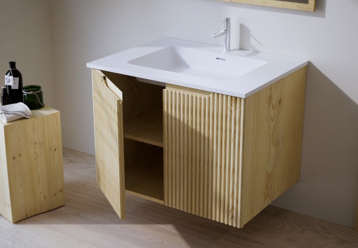 Ensemble de meubles de salle de bains en bois massif Alpes 14 Bruntec détail 3