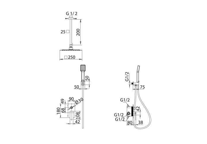 Ensemble de douche encastré Pisa Imex croquis 7