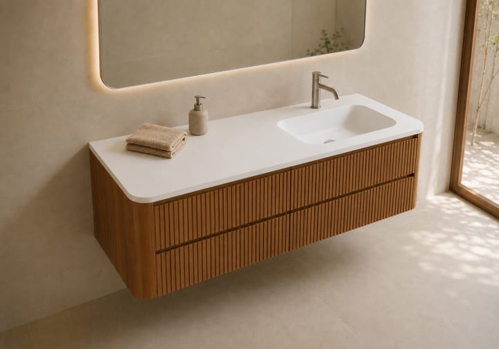 Ensemble de meuble de salle de bains avec lavabo en Solid Surface « Duna » de Bruntec détail 11