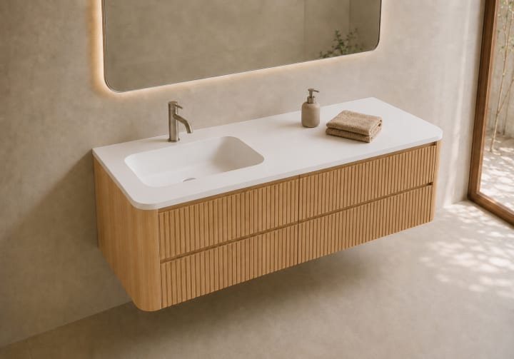 Ensemble de meuble de salle de bains avec lavabo en Solid Surface « Duna » de Bruntec détail 10