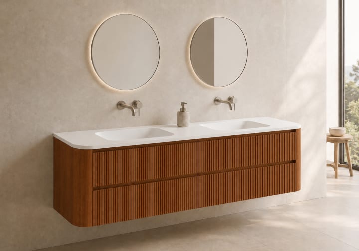 Ensemble de meuble de salle de bains avec lavabo en Solid Surface « Duna » de Bruntec principal 4