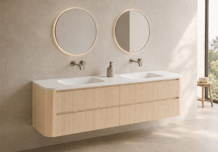 Ensemble de meuble de salle de bains avec lavabo en Solid Surface « Duna » de Bruntec principal 2