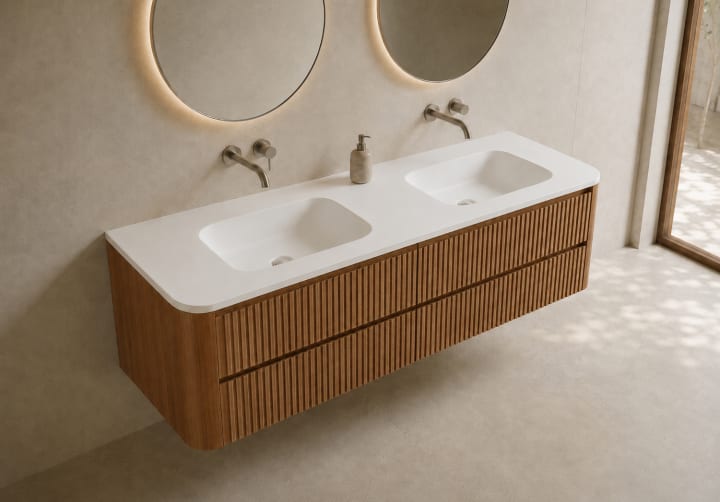 Ensemble de meuble de salle de bains avec lavabo en Solid Surface « Duna » de Bruntec environnement 15