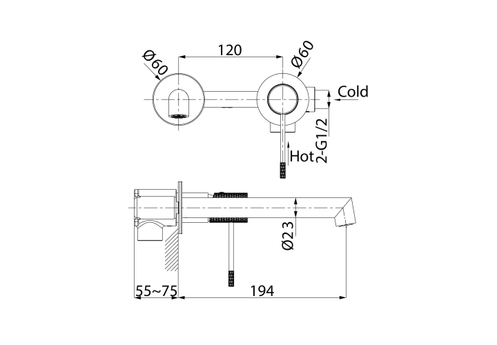 Robinet de lavabo encastré Line + bonde click-clack Pack croquis 16