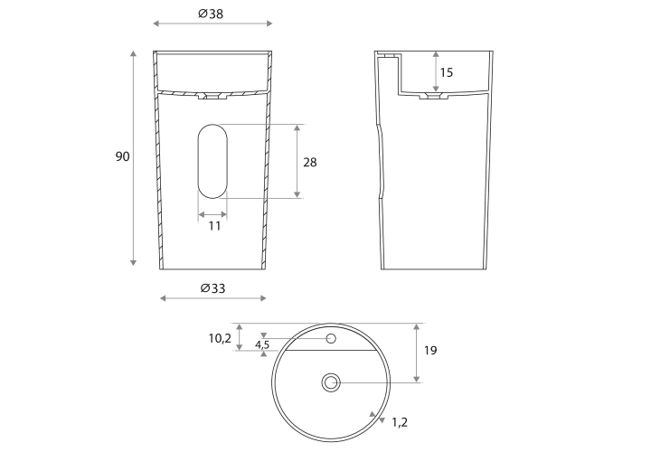 Lavabo sur colonne Chelva Hidronatur croquis 4