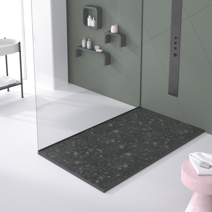 Receveurs de douche en résine décorés Design 3D Terrazzo Bruntec environnement 3