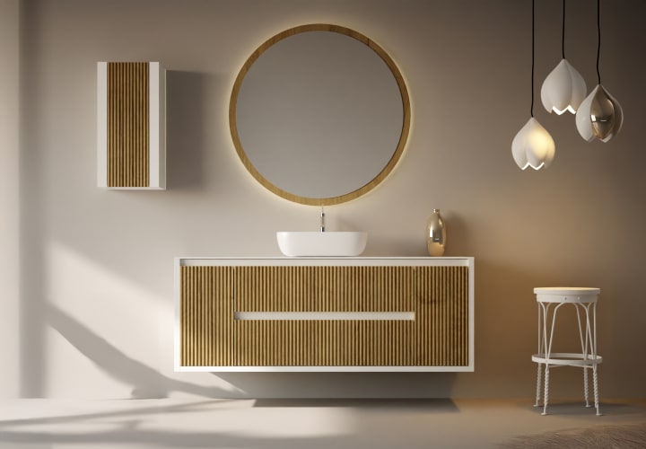 Meuble de salle de bains avec plan de toilette en bois massif Alpes 13 Bruntec principal 2