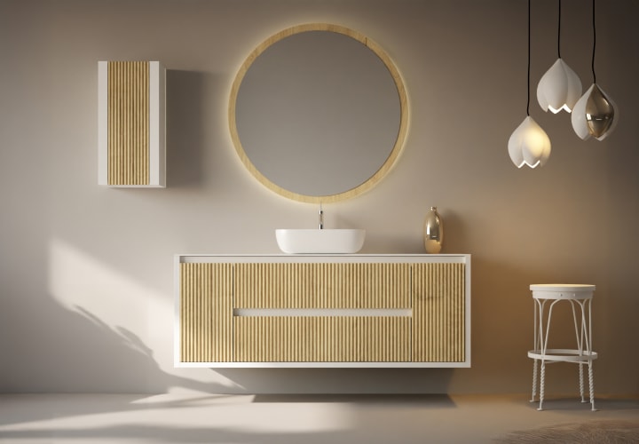 Meuble de salle de bains avec plan de toilette en bois massif Alpes 13 Bruntec principal 3