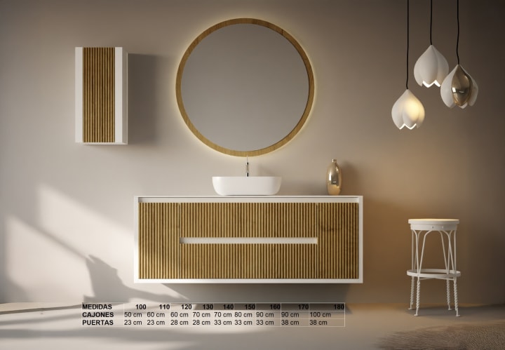 Meuble de salle de bains avec plan de toilette en bois massif Alpes 13 Bruntec croquis 10