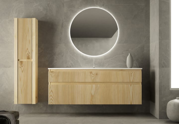 Ensemble de meubles de salle de bains en bois massif rainuré Alpes 2 Bruntec principal 1