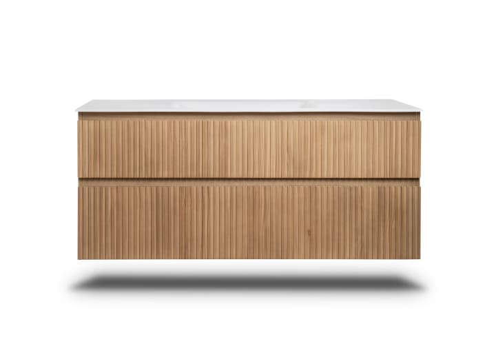 Ensemble de meubles de salle de bains en bois massif rainuré Alpes 2 Bruntec détail 3