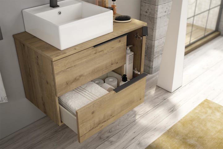Meuble de salle de bains avec plan de toilette en bois Coban Bruntec détail 4