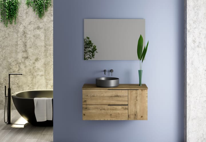 Meuble de salle de bains avec plan de toilette en bois Coban Bruntec principal 1