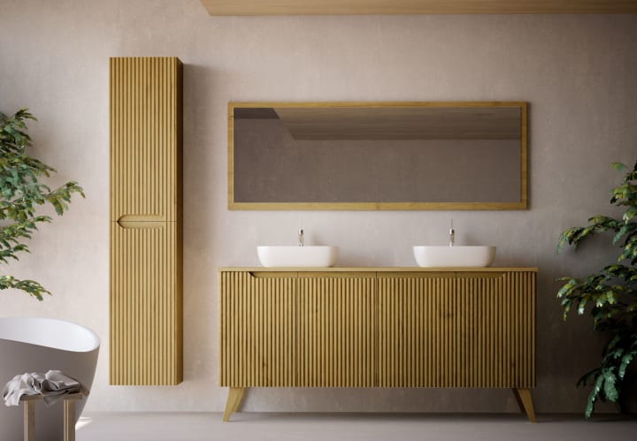 Meuble de salle de bains avec plan de toilette en bois massif et pieds Alpes 15 Bruntec principal 1