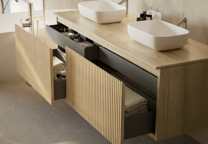 Meuble de salle de bain en bois massif avec plan de toilette Alpes 4 Bruntec détail 3