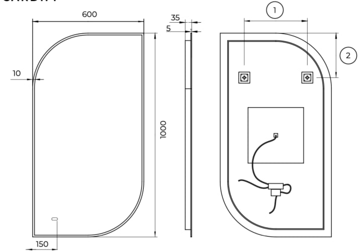 Miroir de salle de bains avec éclairage LED Cardiff Ledimex croquis 6
