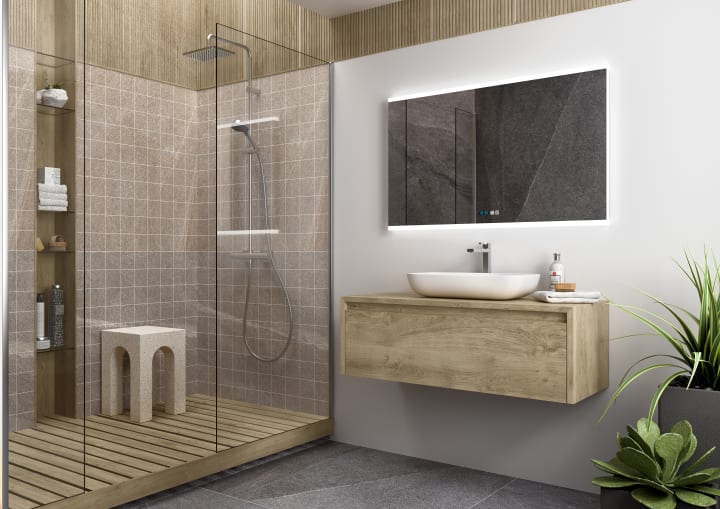 Meuble de salle de bains avec plan de toilette en bois Lambda Coycama principal 1