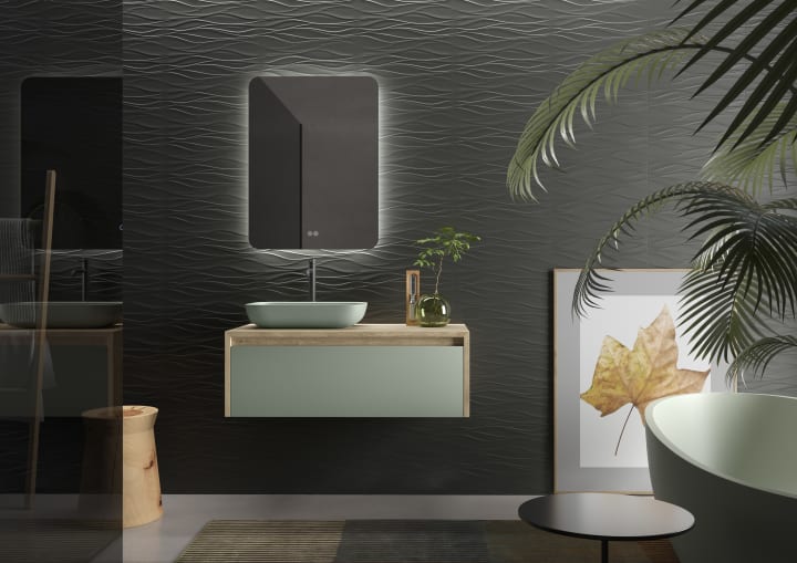 Meuble de salle de bains avec plan de toilette en bois Lambda Coycama principal 2