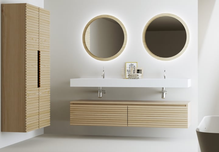 Ensemble meuble de salle de bain avec lavabo double en solid surface et caisson Alpes 4 Bruntec principal 1