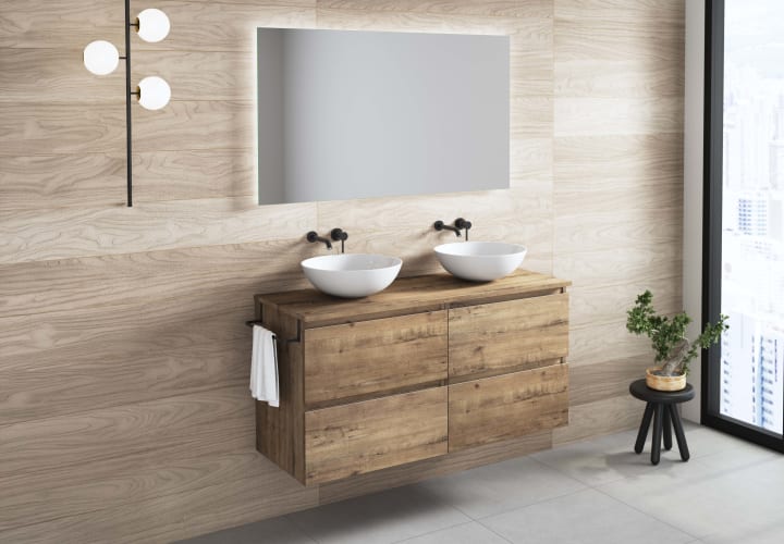 Meuble de salle de bains avec plan de toilette en bois Roma Bruntec principal 5