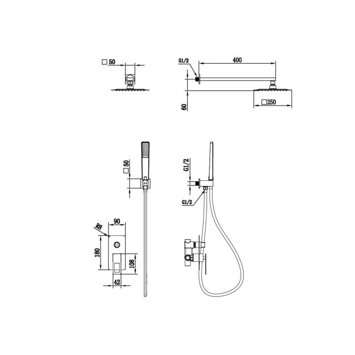Ensemble de douche encastré Suecia Imex croquis 20