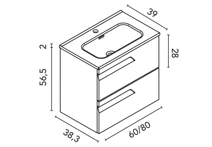 Ensemble de meubles de salle de bains profondeur réduite 39 cm Vitale Royo croquis 13