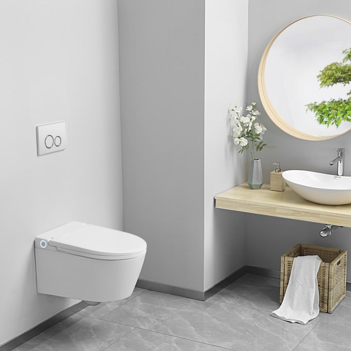 Pack WC japandi intelligent suspendu + réservoir de chasse + plaque de poussée Eos Pro Nashi environnement 12