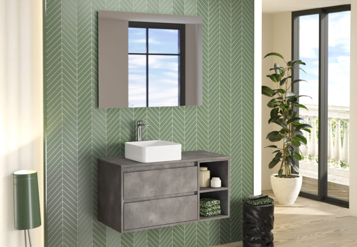 Meuble de salle de bains avec plan de toilette en bois Atlanta Bruntec environnement 5