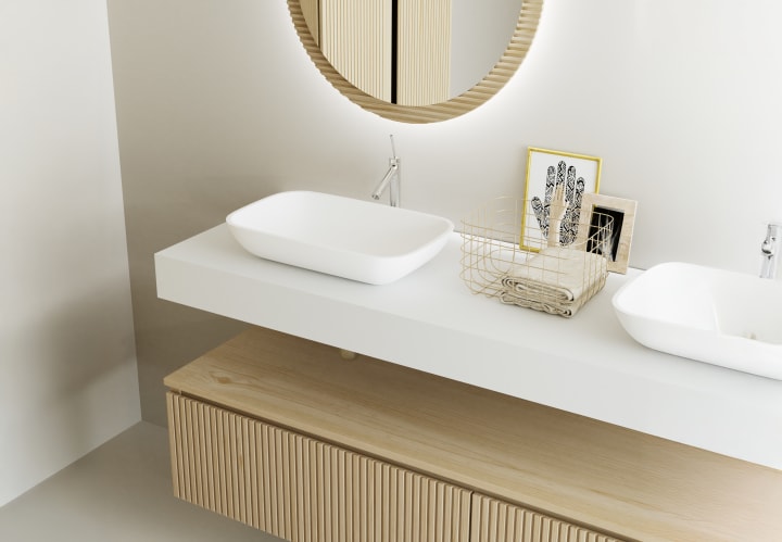 Meuble de salle de bains avec plan de toilette et caisson en solid surface Alpes 4 Bruntec détail 4