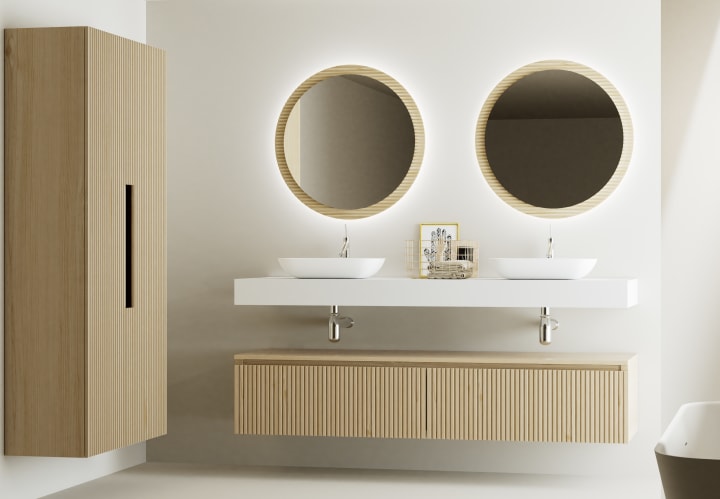 Meuble de salle de bains avec plan de toilette et caisson en solid surface Alpes 4 Bruntec principal 1