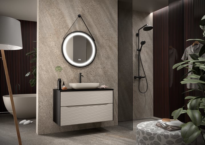 Meuble de salle de bains avec plan de toilette en résine Sahara Coycama principal 2
