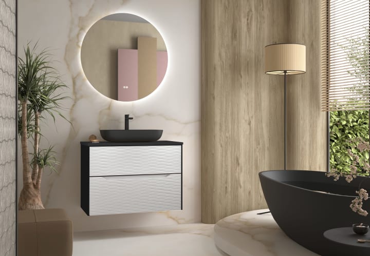 Meuble de salle de bains avec plan de toilette en résine Sahara Coycama principal 1
