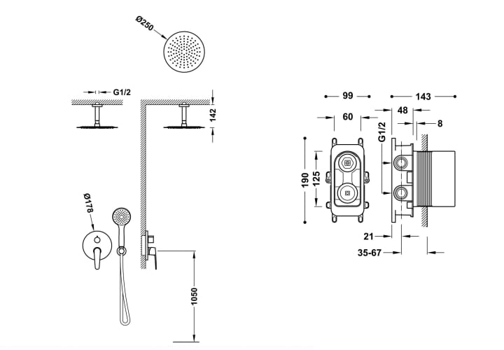 Ensembles de douche encastrables Flat Imex croquis 3