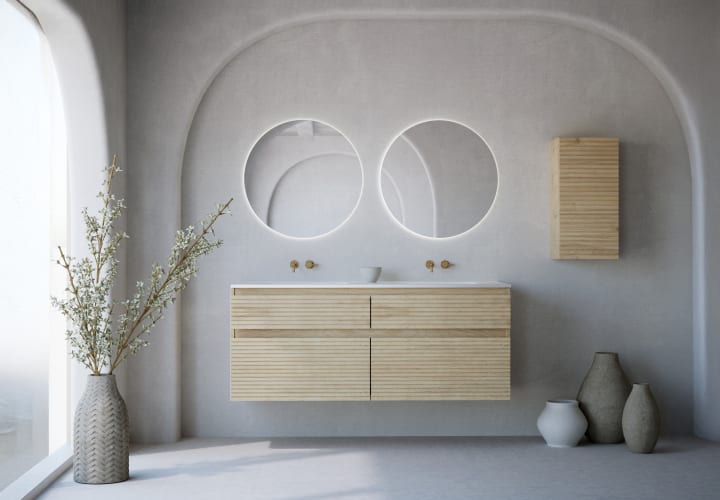 Ensemble de meubles de salle de bain en bois massif rainuré Alpes 7 Bruntec principal 1