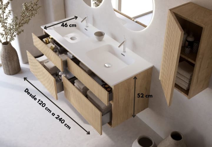 Ensemble de meubles de salle de bain en bois massif rainuré Alpes 7 Bruntec croquis 4