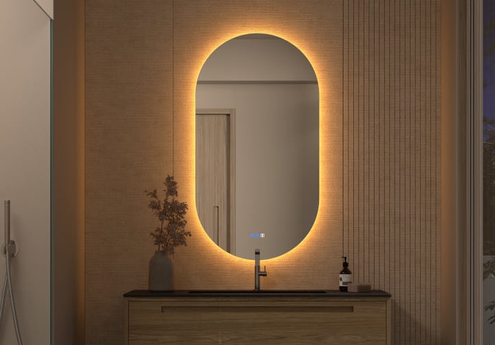 Miroir de salle de bains avec éclairage LED Denia Bruntec principal 2